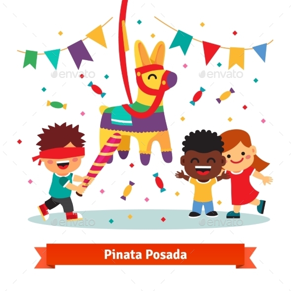 Children Celebrating Posada By Breaking Pinata - Miscellaneous Seasons/Holidays
