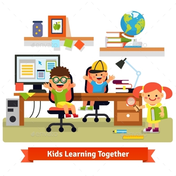 Children Learning and Doing Projects Together - People Characters