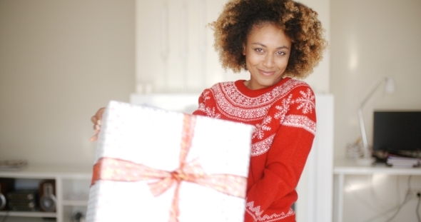 Sexy African American Woman With Christmas Gift alt