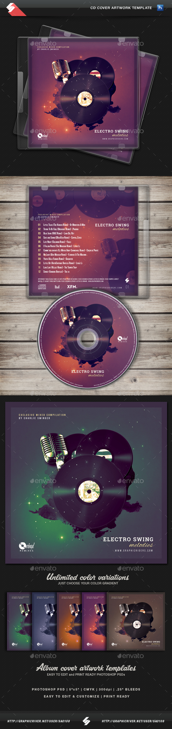 Electro Swing CD Cover Artwork Template - CD & DVD Artwork Print Templates