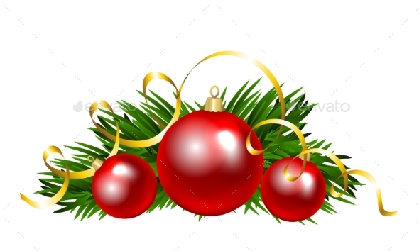 Christmas Balls With Fir Tree Branch - Christmas Seasons/Holidays