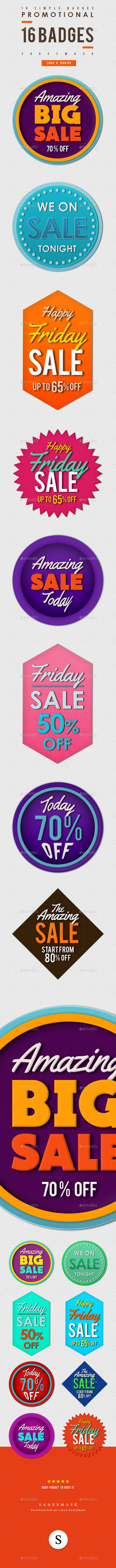 16 Simple Badges promotional - Badges & Stickers Web Elements
