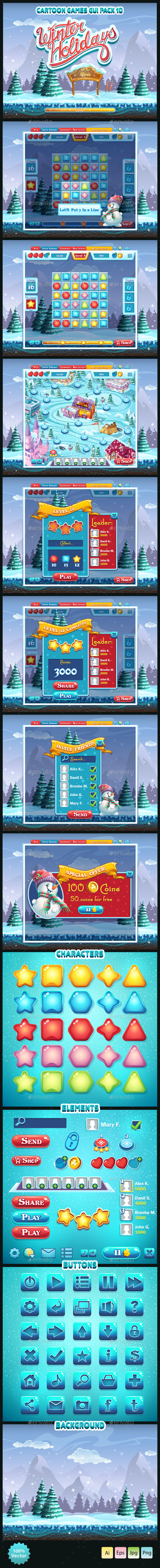 Winter holidays - GUI pack 10 - User Interfaces Game Assets
