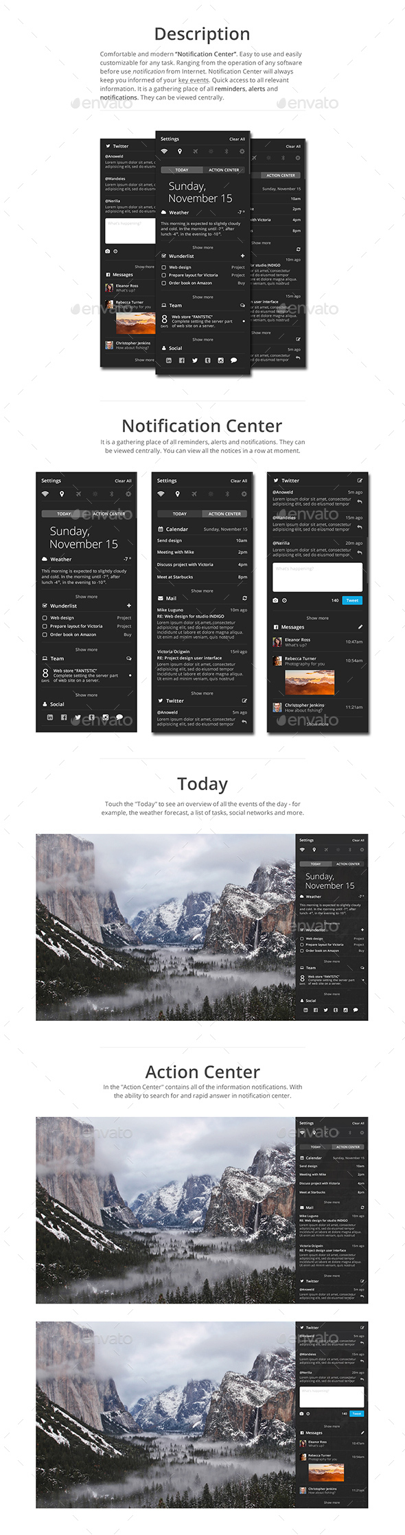 Notification Center UI kit - User Interfaces Web Elements