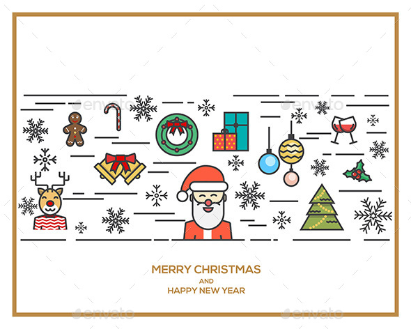 Christmas and New Year Flat Line Design Concept - Christmas Seasons/Holidays