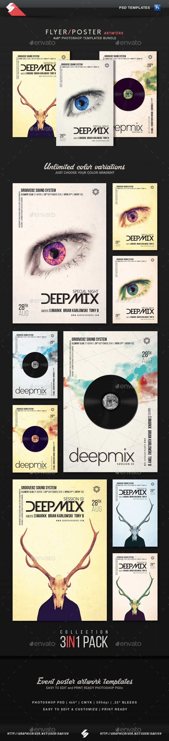 Deep Mix Trilogy - Party Flyer Templates Bundle - Clubs & Parties Events