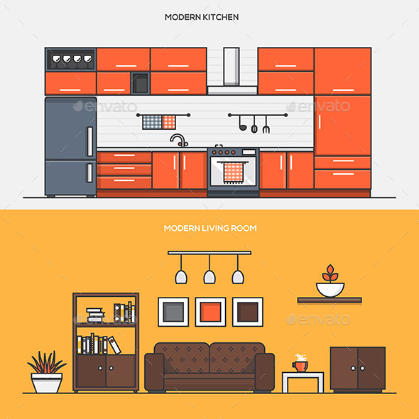Set of Flat Line Color Banners - Backgrounds Decorative