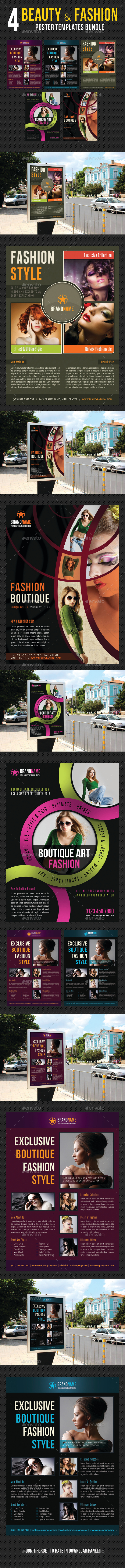4 in 1 Beauty and Fashion Poster Bundle 03 - Signage Print Templates
