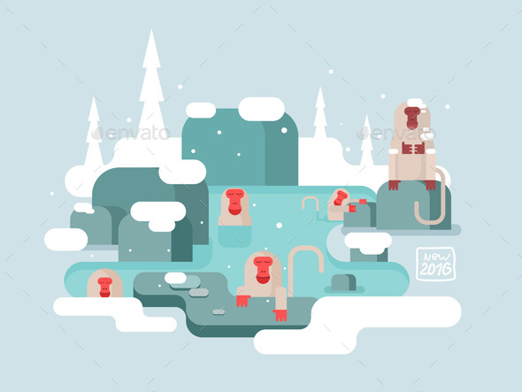 Macaques In Warm Water Winter - Seasons Nature