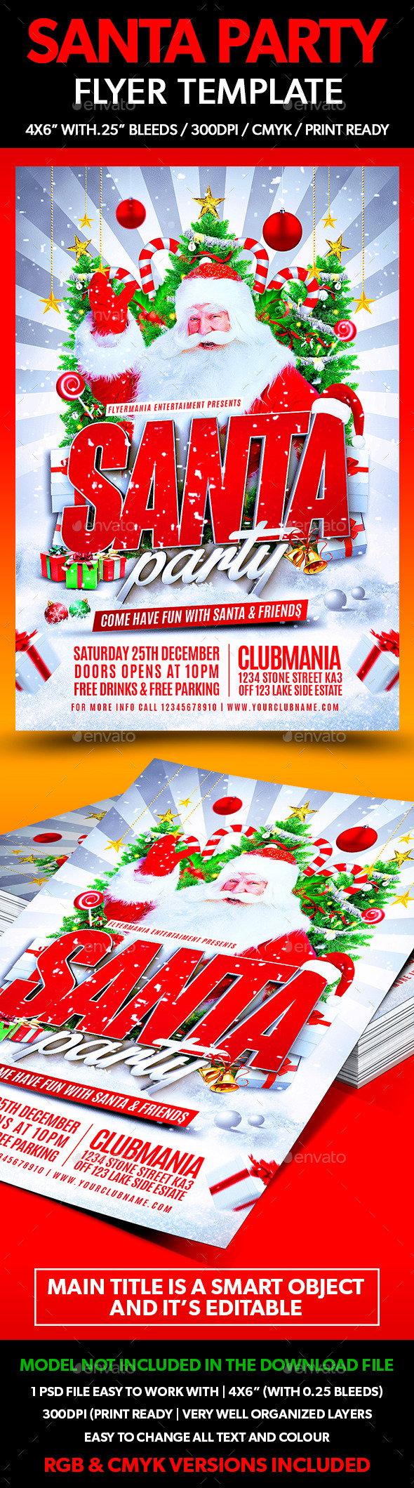 Santa Party Flyer Template - Flyers Print Templates