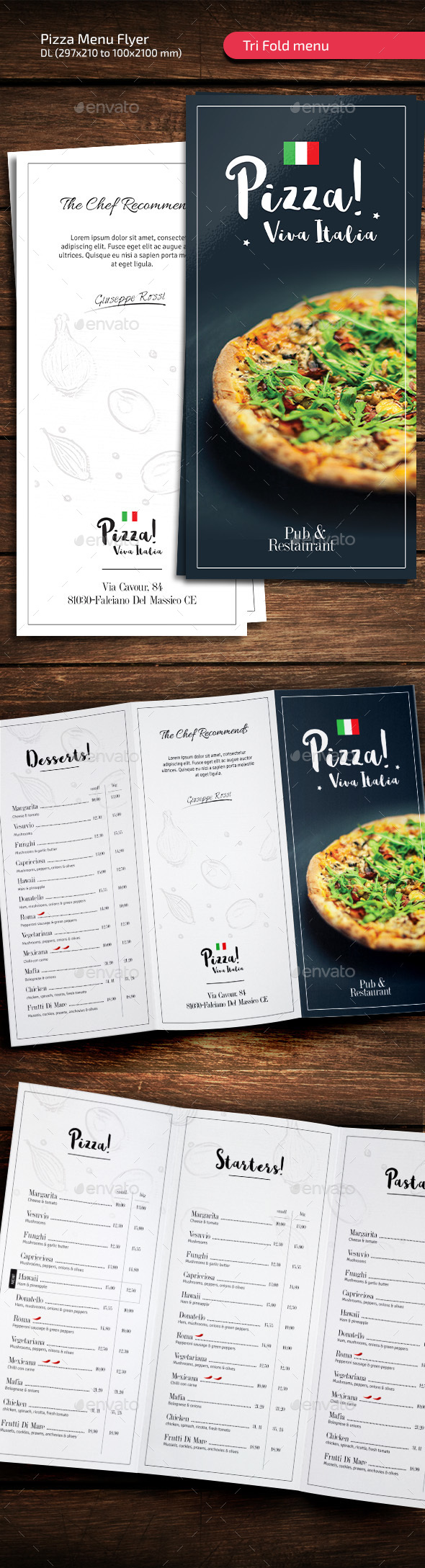 Pizza Italia - Tri Fold Restaurant Menu - Restaurant Flyers