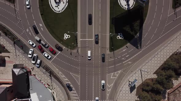 Aerial View, Top Down View of Traffic Jam on a City Road alt