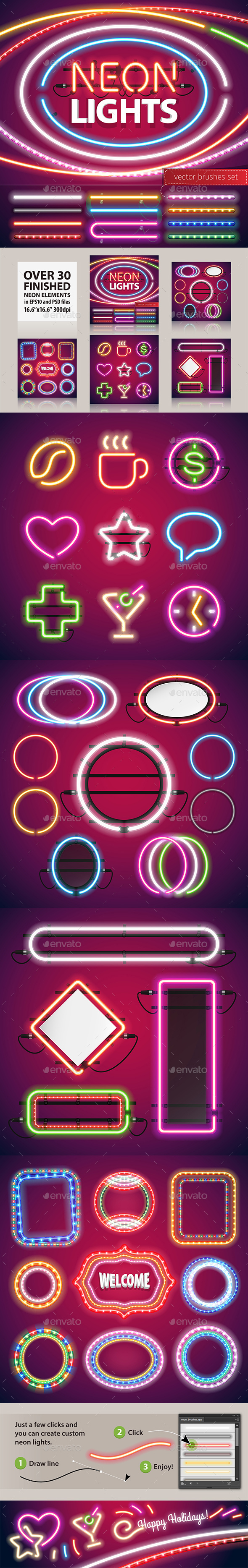 Neon Lights Decoration Set - Borders Decorative