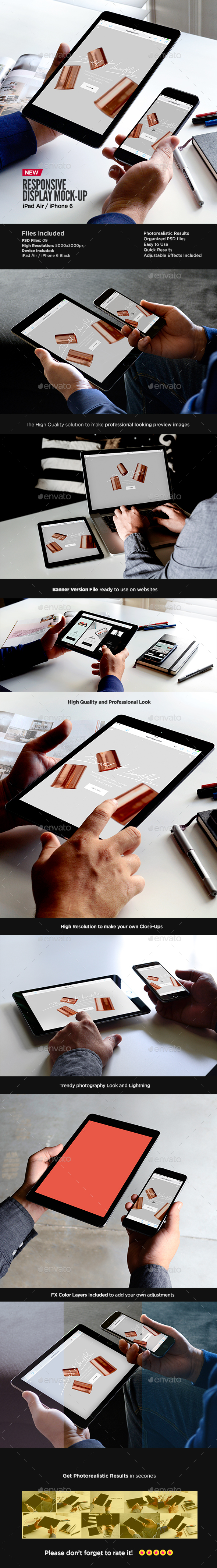 iPad Air iPhone Responsive Display Web App Mock-Up - Multiple Displays