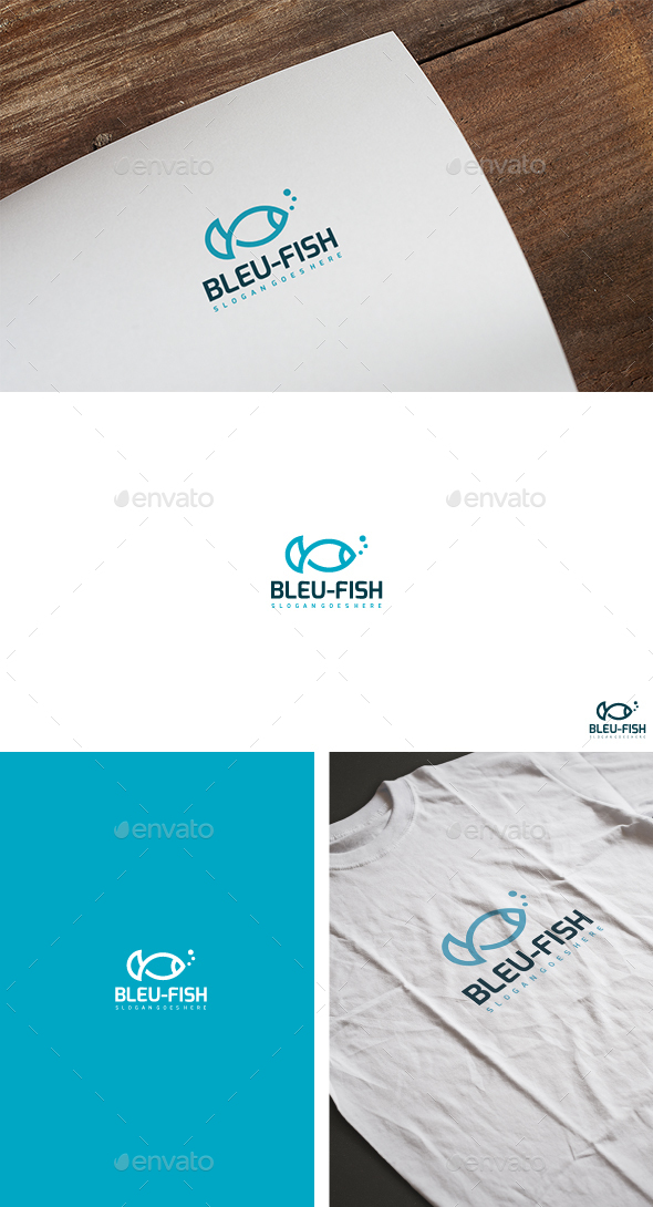 Bleu Fish Logo - Animals Logo Templates