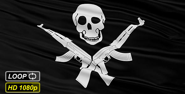 Black Somali Pirate Flag With Skull and AK47 alt