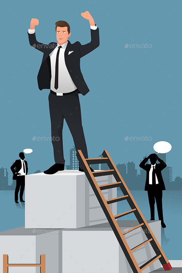 Businessmen Climbing to the Top of Box - Concepts Business