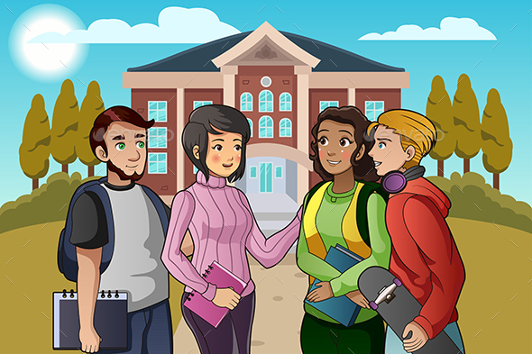College Students Talking on Campus - People Characters