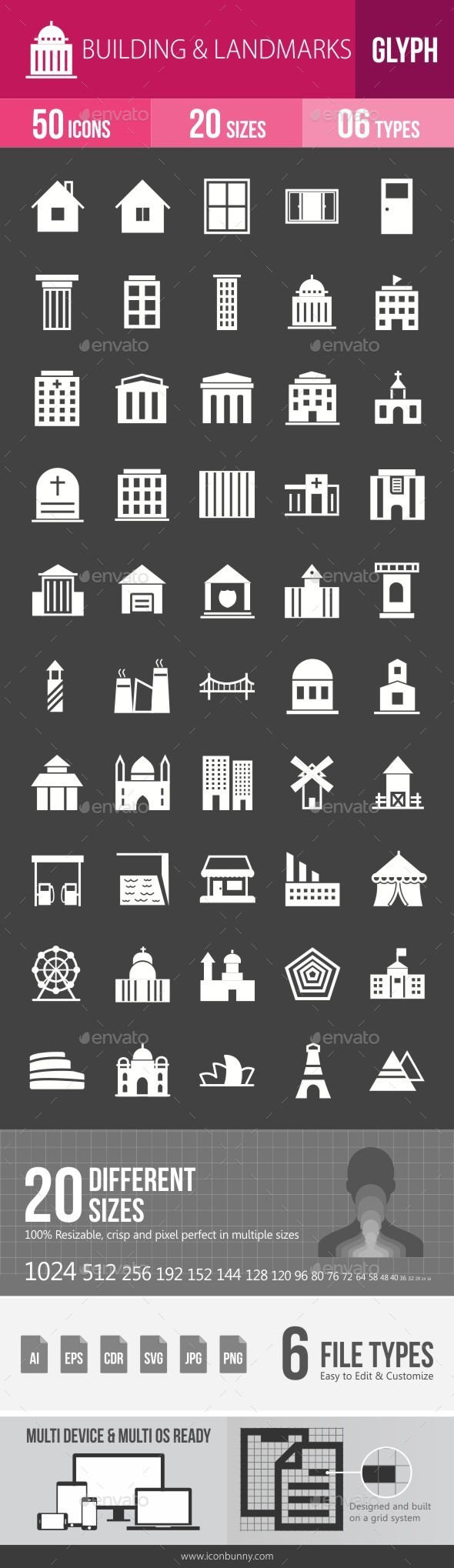 Buildings & Landmarks Glyph Inverted Icons - Icons