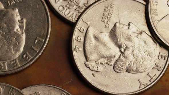 Rotating stock footage shot of American monetary coins  alt