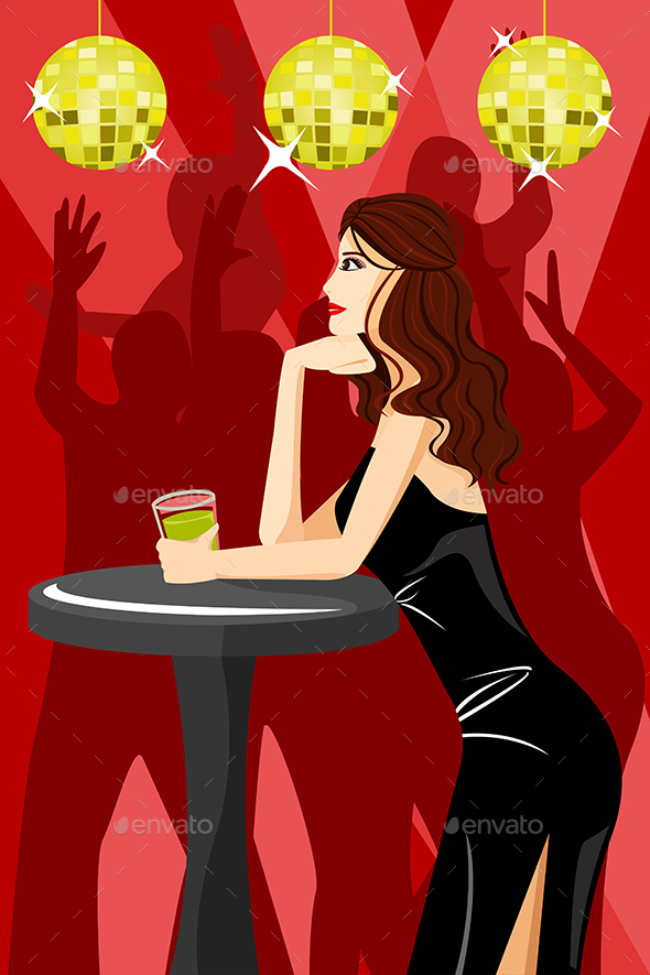 Girl Dancing with Disco Background - People Characters