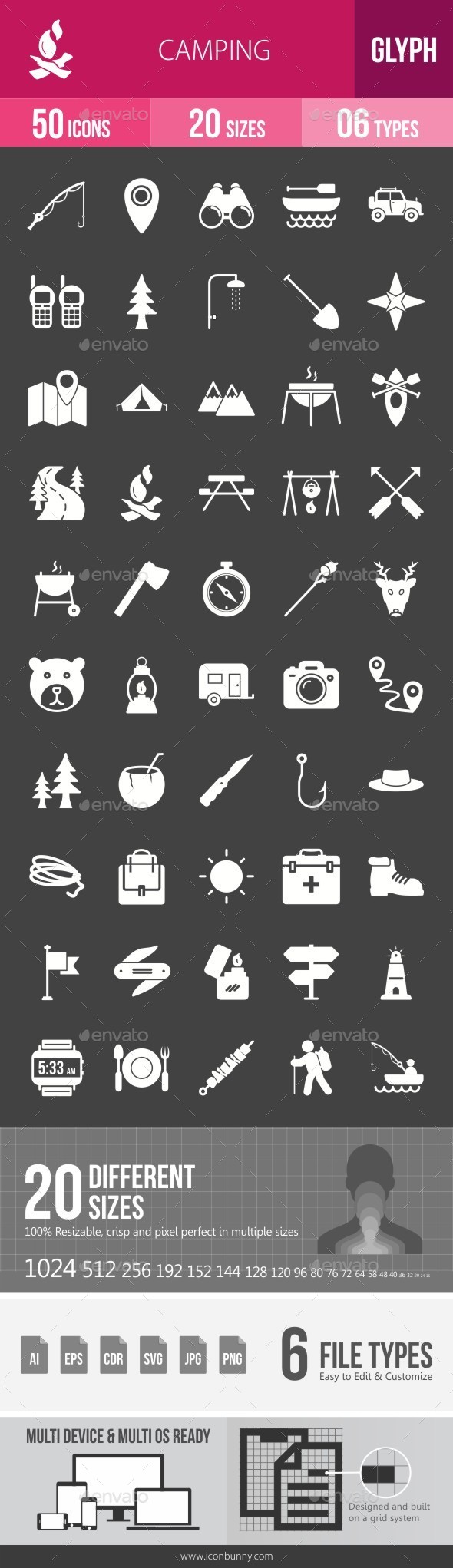 Camping Glyph Inverted Icons - Icons