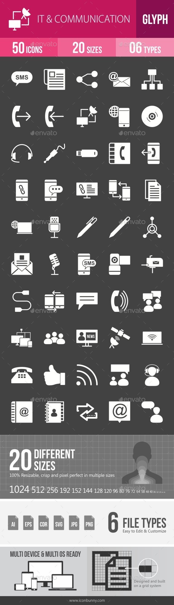 IT & Communication Glyph Inverted Icons - Icons