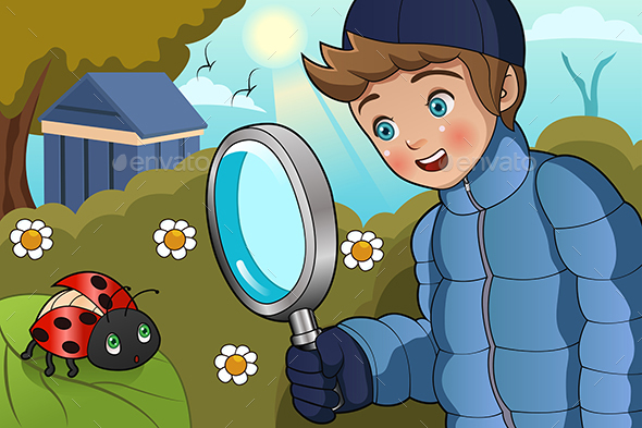 Boy Looking at Ladybug - People Characters