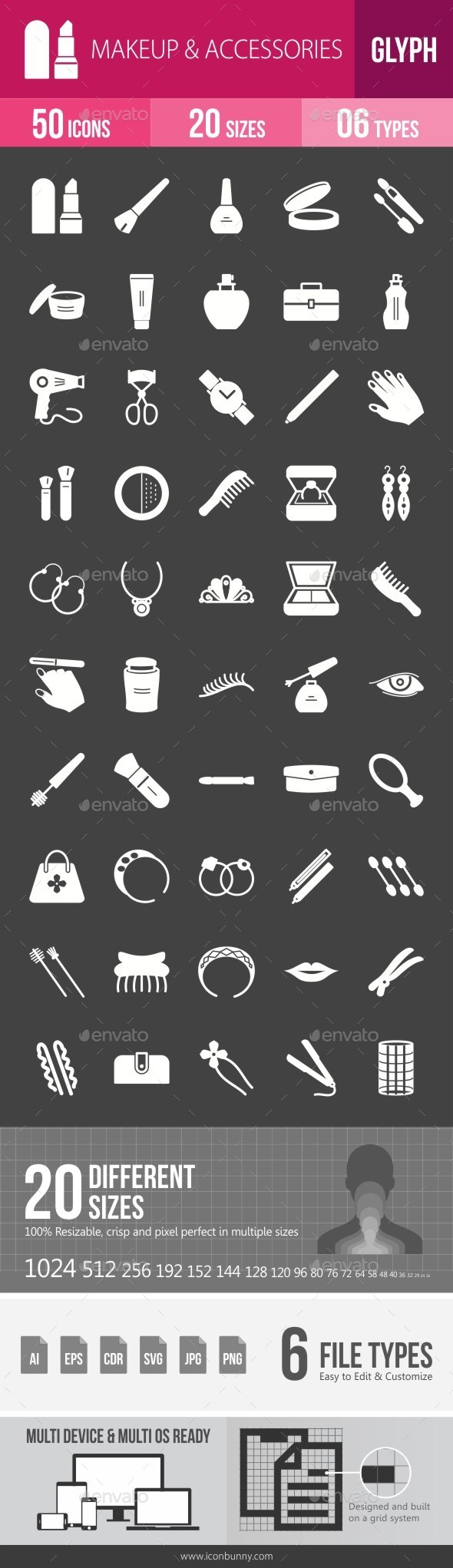 Makeup & Accessories Glyph Inverted Icons - Icons