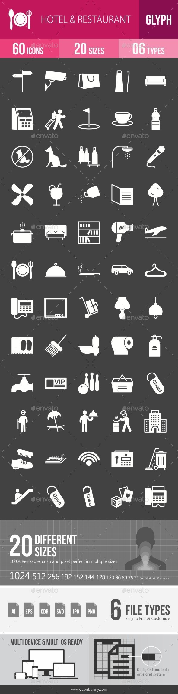 Hotel & Restaurant Glyph Inverted Icons - Icons