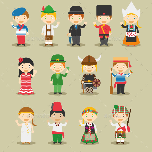 Kids and Nationalities of Europe - People Characters