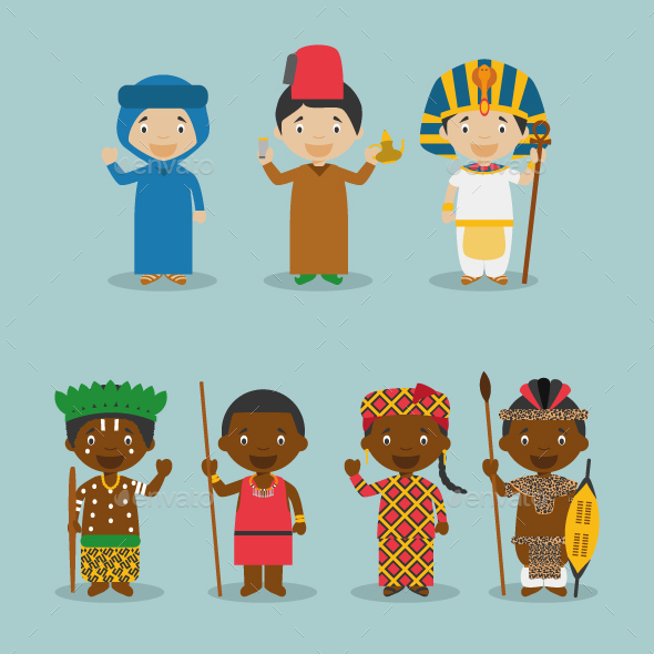 Kids and Nationalities of Africa - People Characters