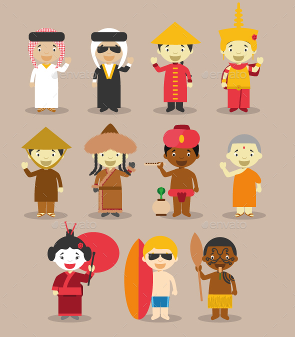 Kids and Nationalities of Asia and Oceania - People Characters