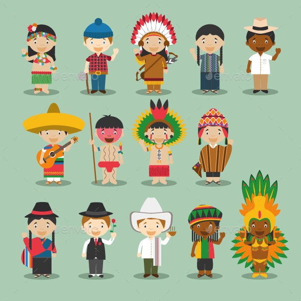 Kids and Nationalities of America - People Characters