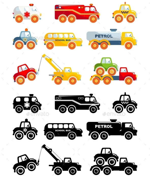 Set Of Toys Transportation In A Flat Style - Man-made Objects Objects