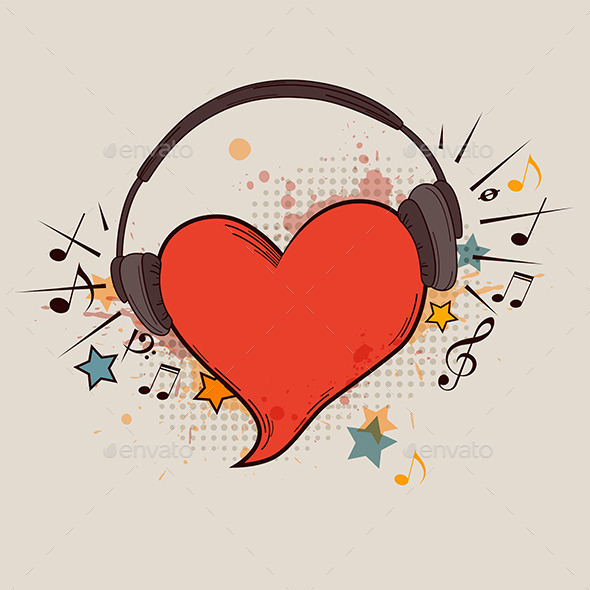 Red Heart and Headphones - Miscellaneous Vectors