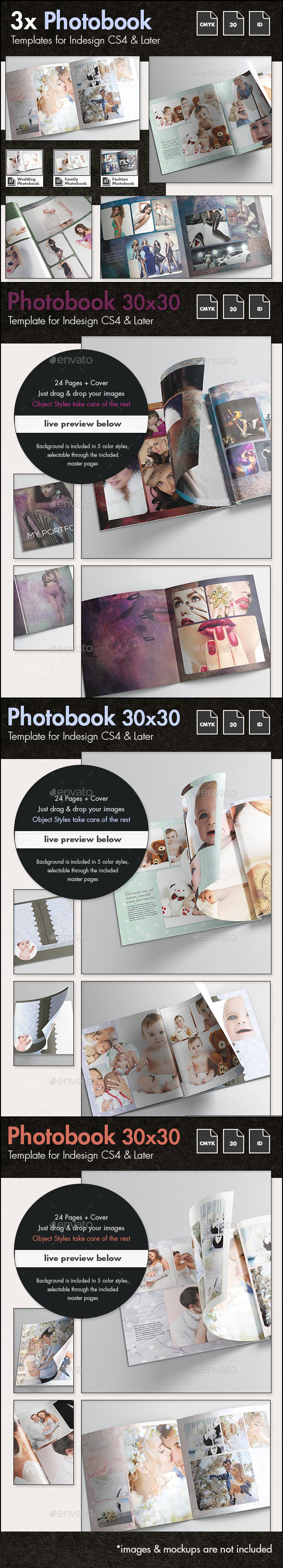 3x Photobook Album Template Bundle - Photo Albums Print Templates