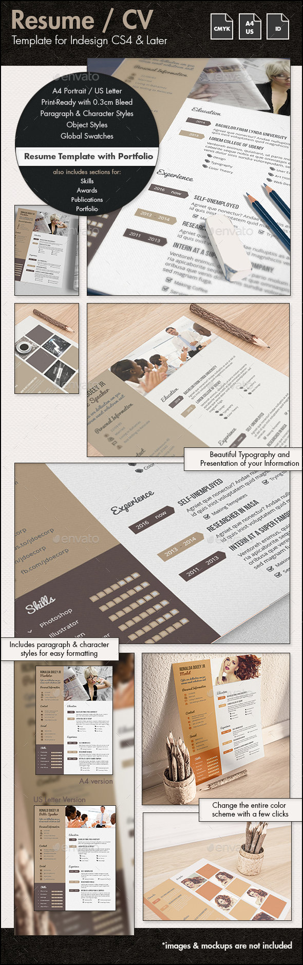 Resume / CV Template with Portfolio - A4 & US - Resumes Stationery