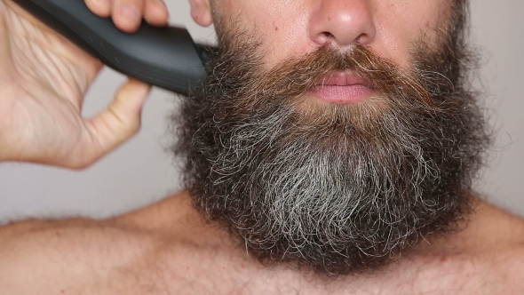 Shirtless Man Shaving With Electric Razor alt