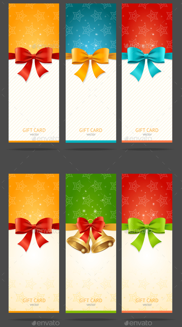 Present Xmas Card with Bow and Bell Set. Vector - Seasons/Holidays Conceptual