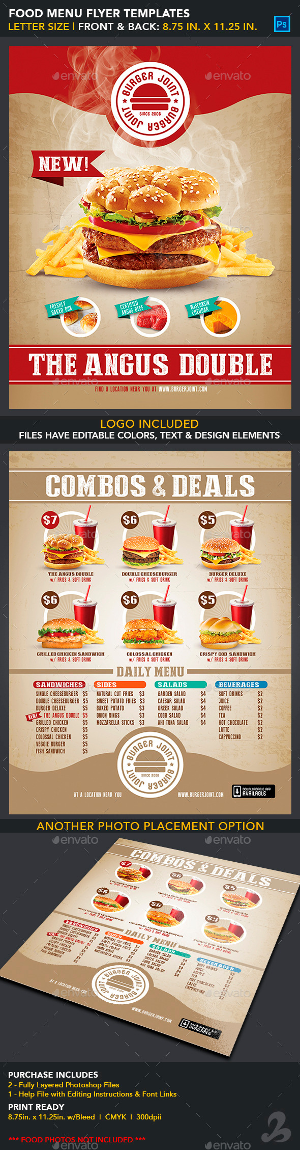 Food Menu Flyer Templates - Burger Joint - Food Menus Print Templates