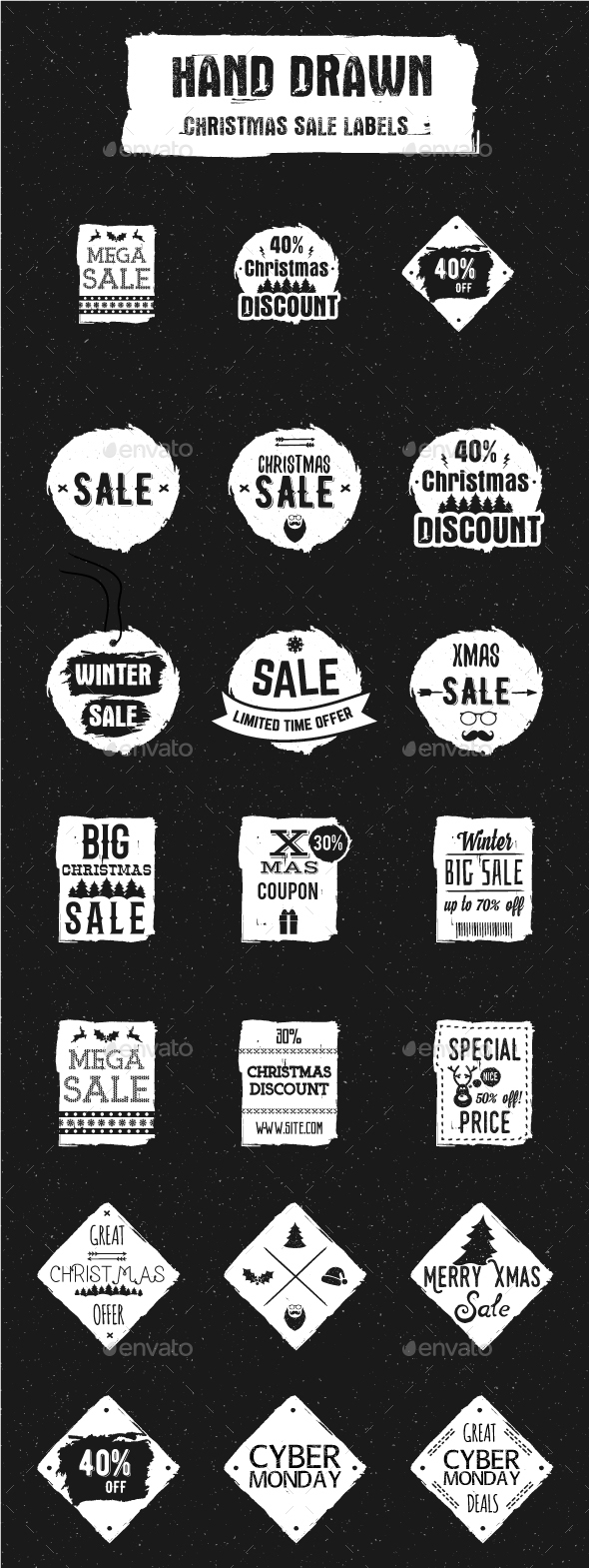 Hand Drawn Christmas Sale Labels. - Badges & Stickers Web Elements