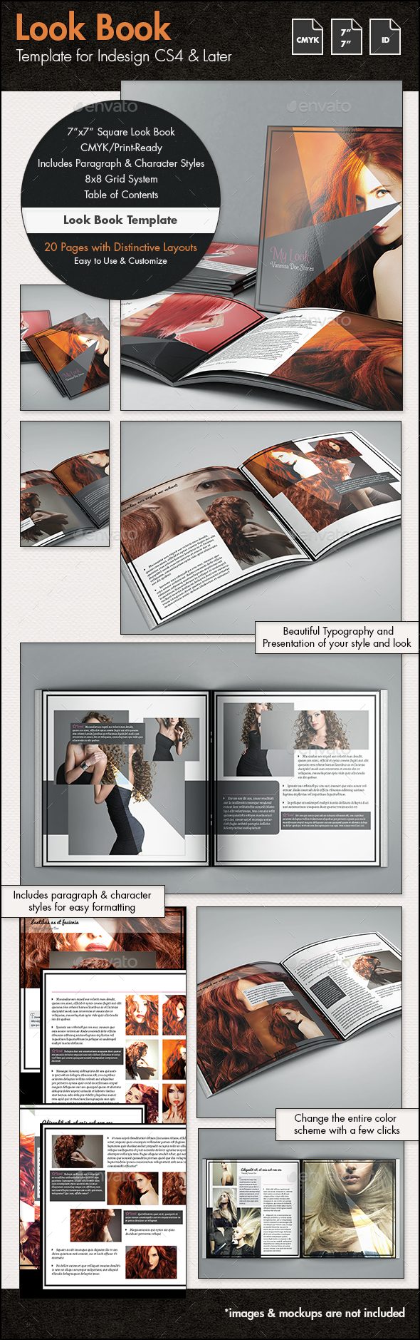 Look Book Template - 7x7in - Photo Albums Print Templates