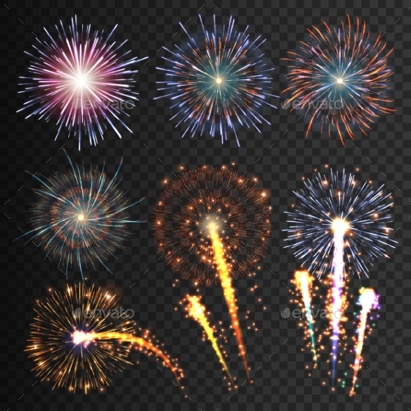 Collection Festive Fireworks of Various Colors - Christmas Seasons/Holidays