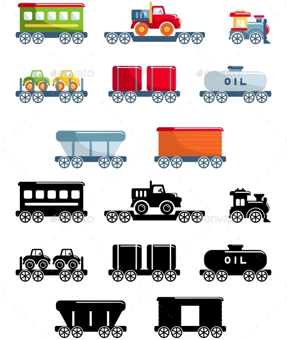 Set of Toys Railway in a Flat Style - Man-made Objects Objects