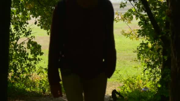 Man With Backpack On His Back Rises Up To The alt