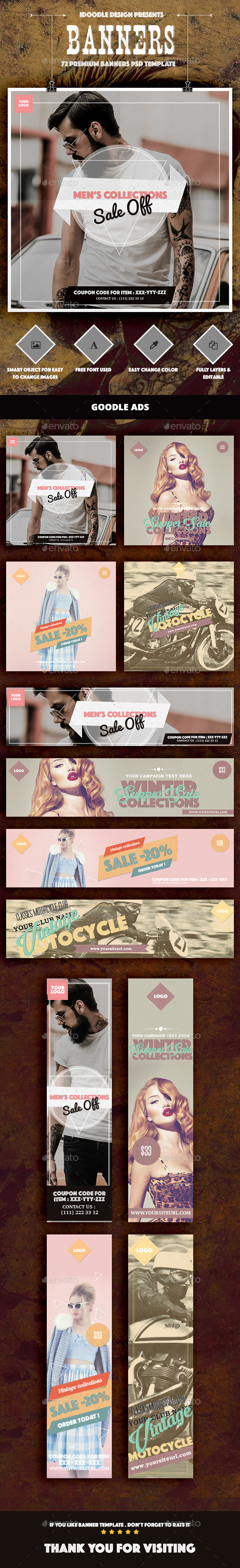 Bundle Multipurpose Retro/Vintage Banner Ads - Banners & Ads Web Elements