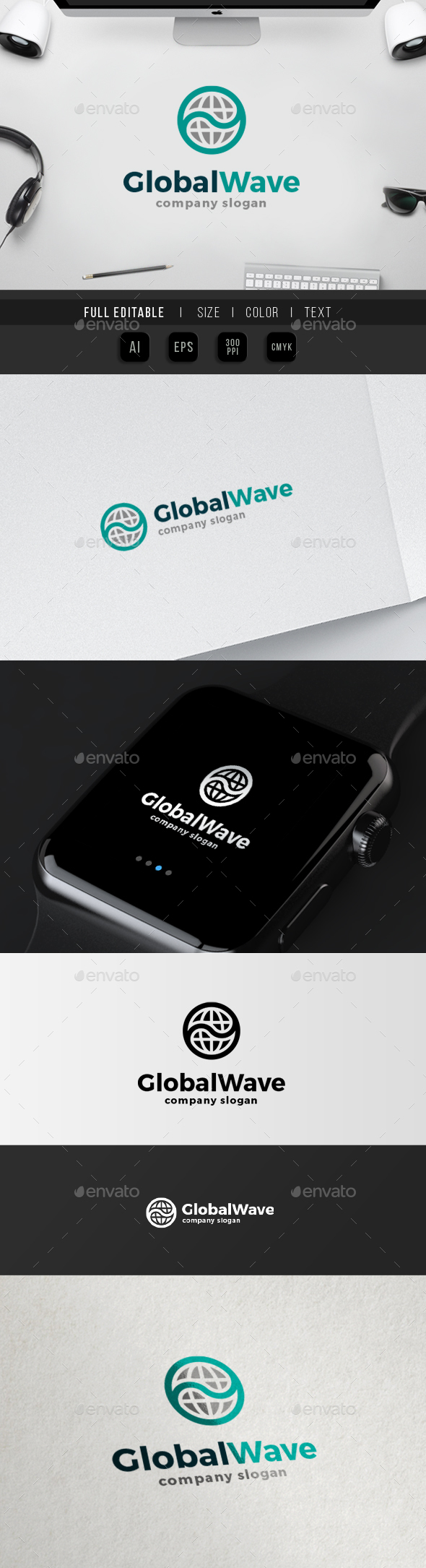 Global Wave - Internet Media Logo - Objects Logo Templates