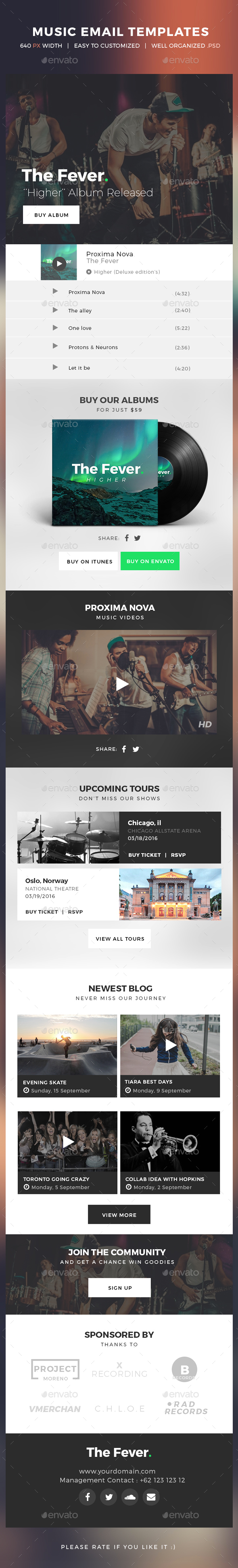 Music Email Templates - Fever - E-newsletters Web Elements