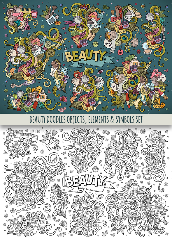 Beauty Doodles Designs Set - Objects Vectors